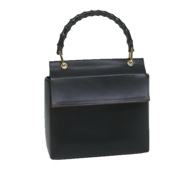 GUCCI Bamboo Hand Bag Leather Black 001 3444 1887 Auth 61693 - Picture 1 of 16